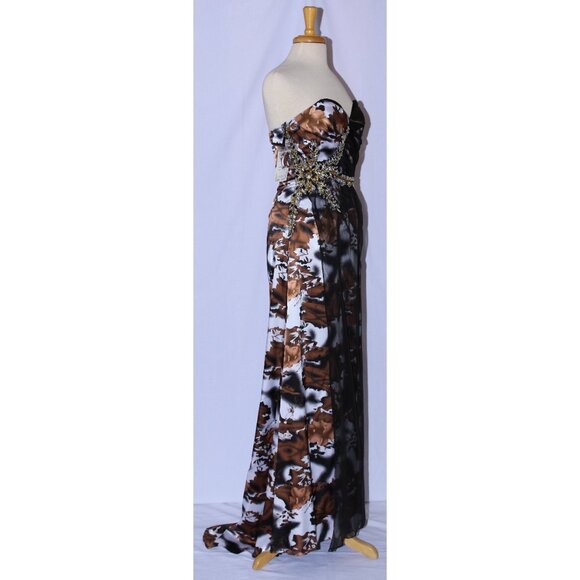 Neblon #5858 Camo-Like Print Satin Prom Gown-Size S-Brown Camp Print-NEW W/Tags - Picture 4 of 7